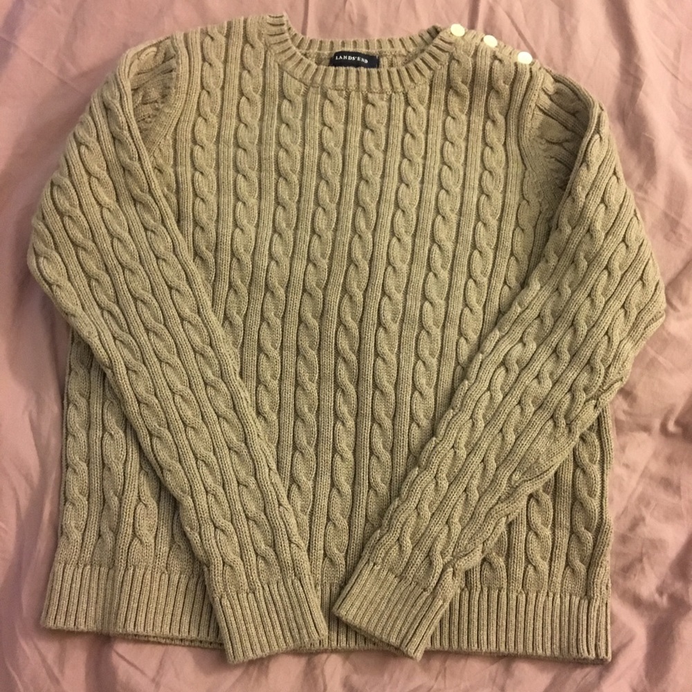 EUC tan Lands’ End sweater with button detail, XL